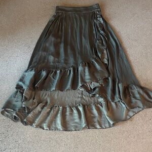 Chic Olive Ruffled High-Low Skirt